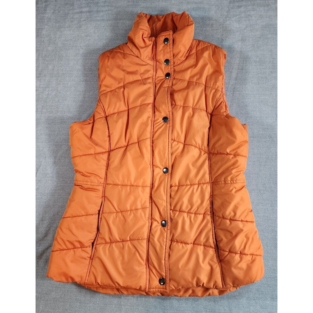New York & Company Women's M Orange Quilted Puffer Vest Sleeveless Jacket